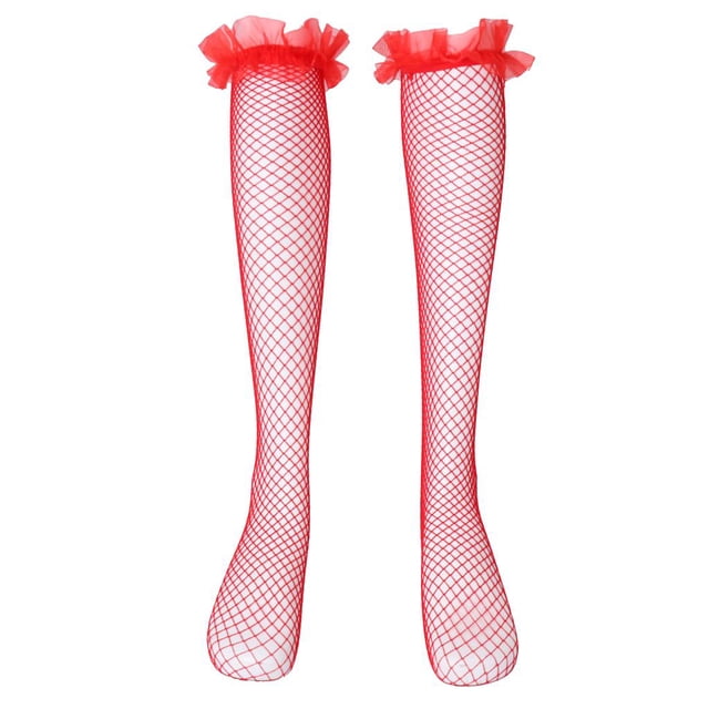 Calcetines de bota de malla de encaje femenino sobre la hasta el muslo Medias de mujer altas rojo