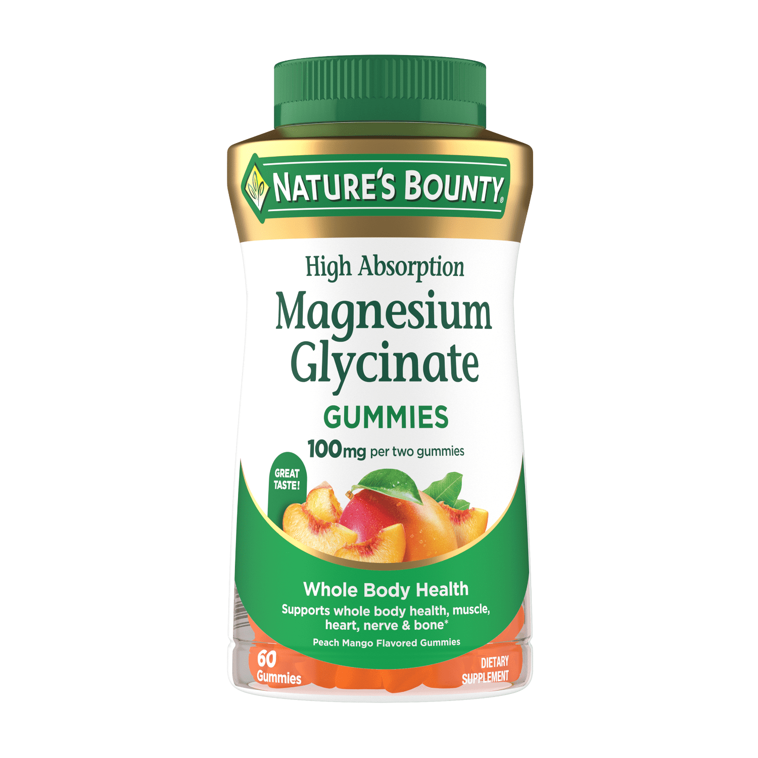Nature’s Bounty High Absorption Magnesium Glycinate Gummies for Whole Body Health, 60 Count