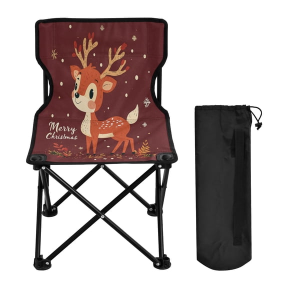 600D Oxford Camping Chair Portable Foldable Chair Supports 220 lbs for Picnic, Fishing, Backpacking Cute Reindeer Character