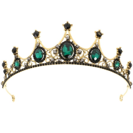 

Baroque Green Crystal Tiara Crowns Alloy Vintage Hair Jewelry Hair Accessories for Wedding Engagement