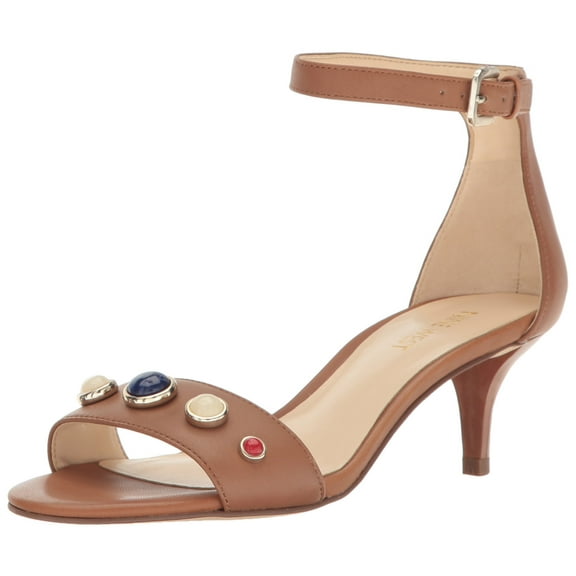 Nine West Womens Lilac Ankle Strap Leather Dress Heeled Sandal 8 Dark Natural