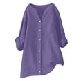 thumbnail image 1 of Camisa de lino con botones para mujer, top holgado y transpirable con cuello redondo, color liso para uso diario/verano 2025, 1 of 4