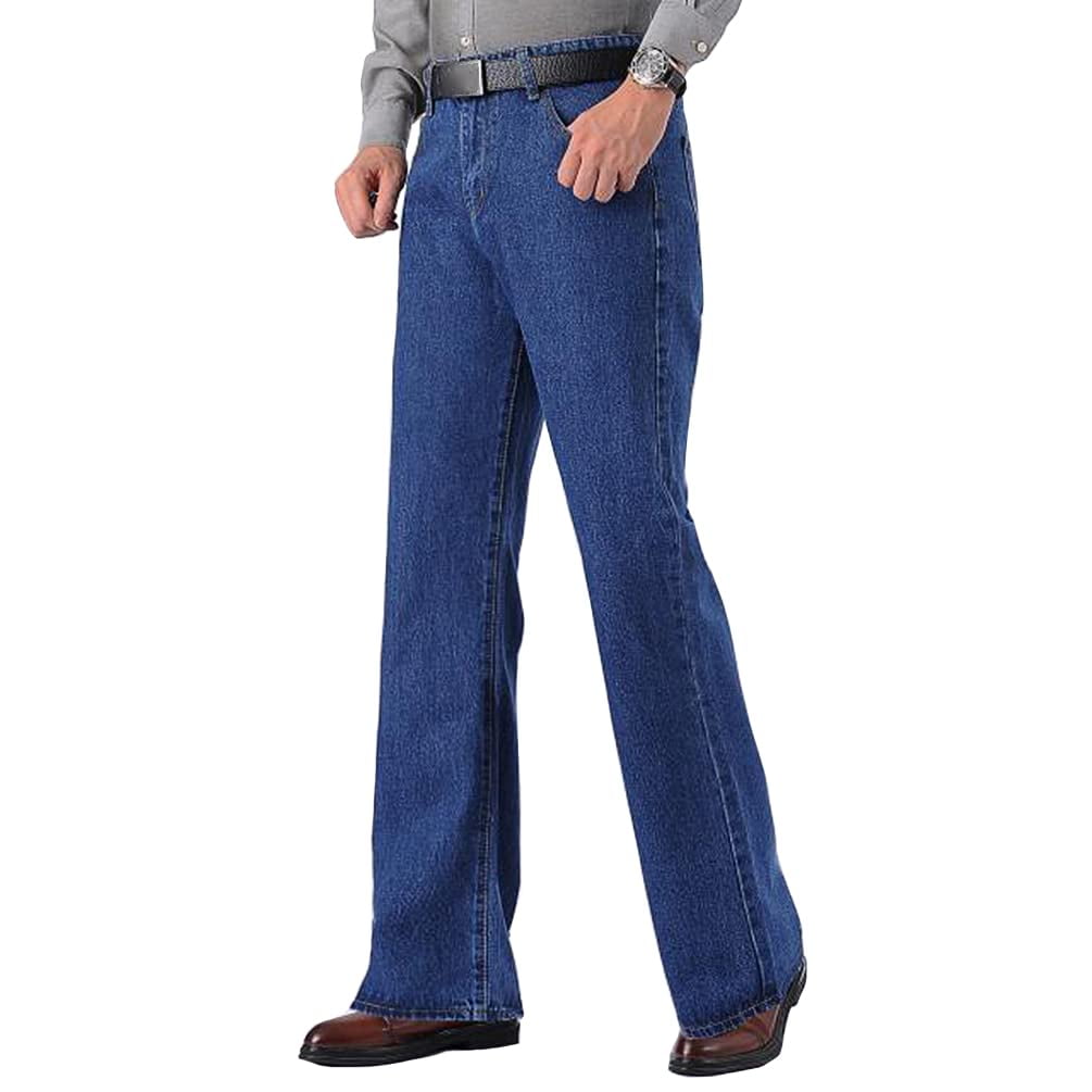 HAORUN Men Jeans Denim Flared Pants Vintage Casual Regular Fit High ...