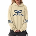 thumbnail image 2 of Xudanell Women Fashion Hoodies Sweatshirts Bow Print Oversized Hooded Sweatshirts Sports Top Work Clothes for Women Beige L, 2 of 5