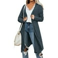 thumbnail image 2 of IROINNID Women's Mid-Length Cardigan Open Front Coat Solid Color Long Sleeve Loose Casual Pockets Casual Coat Cardigan , Blue, 2 of 6