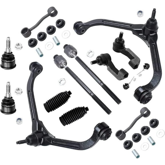 Detroit Axle - Front End 12pc Suspension Kit for Jeep Liberty 2002 2003 2004, Upper 2 Control Arms w/Ball Joints Inner & Outer 4 Tie Rods 2 Boots 2 Sway Bars Replacement 2.4L & 3.7L