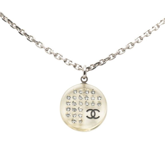 Pre-Owned Chanel Coco Mark Necklace in Silver with Clear Metal and Plastic Rhinestones for Women