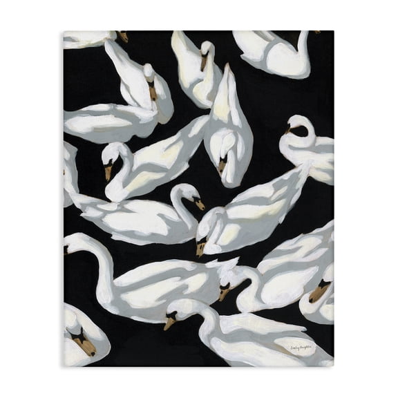 Stupell Industries Modern Overlapping Swans on Black Canvas Art, 16 x 20, by Haley Knighten