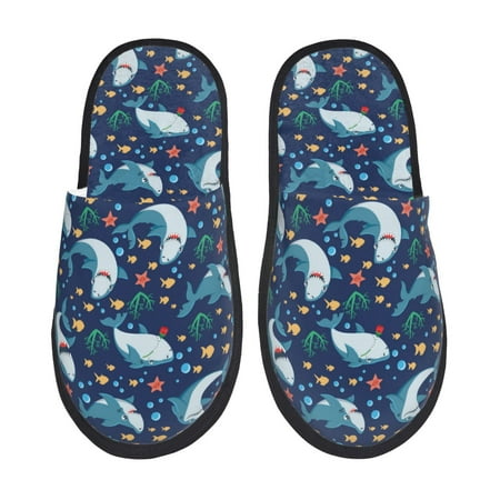Balery Sea Sharks Slient Indoor Furry Fleece Comfort House Shoes Soft Non-Slip Home Shoes Cotton slippers House Slippers-- Large
