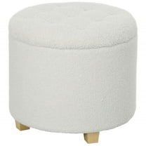 GVN Storage Ottoman Bench, Ottoman Bench,18" Round Ottoman with Storage, Teddy Fleece Button Tufted Foot Stool with Lid, Wood Legs, White