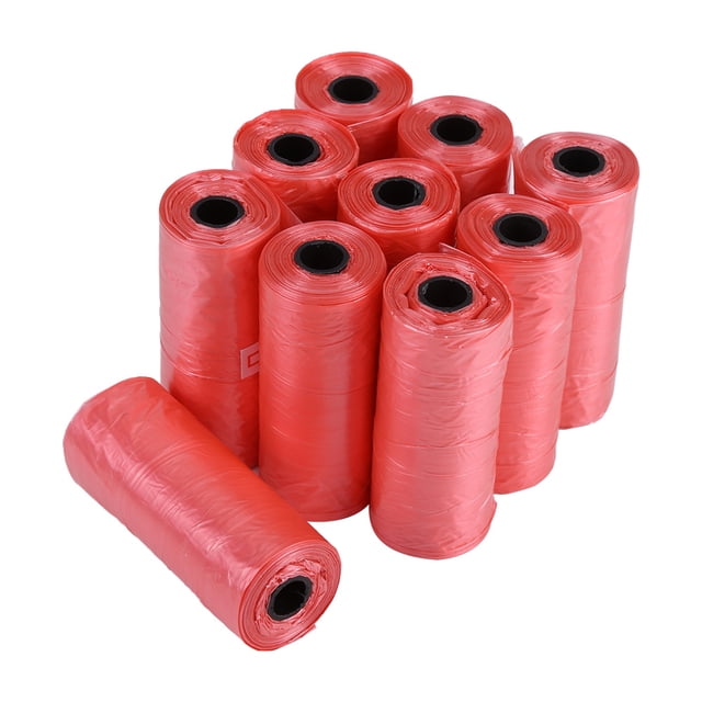 10 rollos/150 bolsas de plástico para desechos de perros y mascotas, 33 x 22 cm, duraderas, color rojo