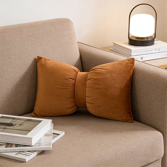Eespoir Solid-Color Bow Throw Pillow, A Decorative Cushion For Beds And Sofas, Suitable For Use As Office Chair Backrest, Decorative Sofa Cushions, Soft