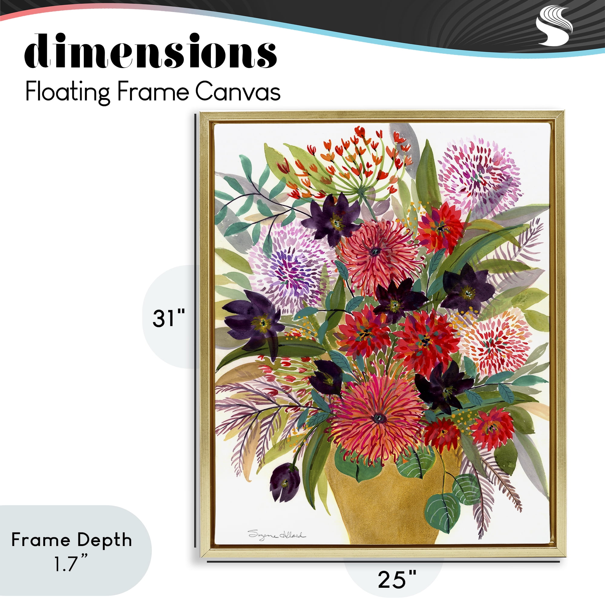 Stupell Industries Celebration Flower Bouquet Gold Framed Floater Canvas Wall Art, design by Suzanne Allard