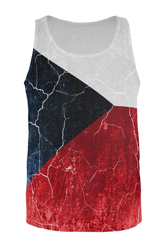 Czech Republic Flag Distressed Grunge All Over Mens Tank Top Multi X-LG
