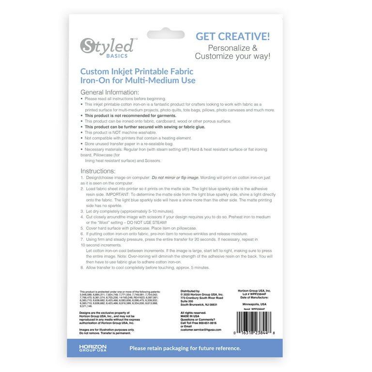 Horizon Group USA Create Out Loud Print & Transfer Sheets for Light Colored Cotton Fabric - Each