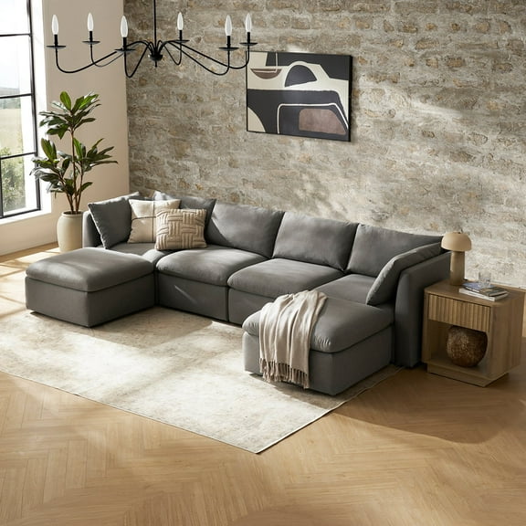Mopio Macy Oversized Modular Sectional Sofa with Fully Removable Covers and Storage, Convertible L Shaped Sectionals, Modern Couch for Living Room with Ottoman Chaise, 4 Seats, Grey Fabric