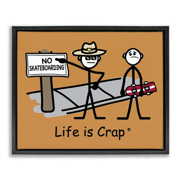Stupell Industries No Skateboarding Sign Novelty & Humor Painting Black Floater Framed Canvas Art Print Wall Art, 21 x 17