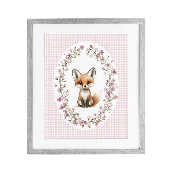 Stupell Industries Cottage Fox with Cherry Blossoms Gray Framed Print Under Glass, 13 x 16, by Christine Simpson Art