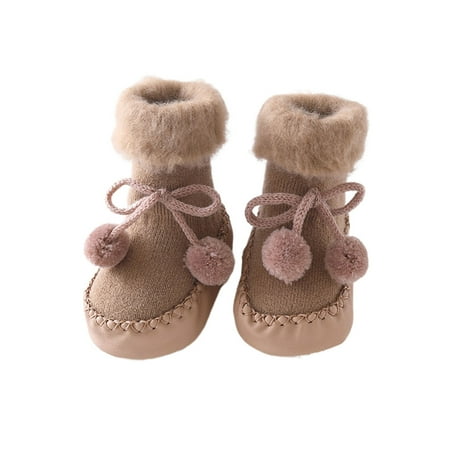 

Baby Floor Socks Skid Resistance Baby Slipper Sock Warm Baby Footgear Winter Hairball Toddlers Prewalker Shoes (Coffee Size XS S