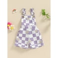 thumbnail image 2 of Bagilaanoe Little Girl Summer Jumpsuit Shorts Toddler Sleeveless Checkerboard Floral Romper Overalls 6M 12M 18M 24M 2T 3T 4T 5T 6T Kids Short Pants Summer Clothes, 2 of 7