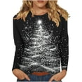 thumbnail image 2 of Horkkom Christmas Shirts for Women Holiday Party Xmas Tree Print Long Sleeve Shirts Plus Size Crewneck Christmas Tops M, 2 of 8