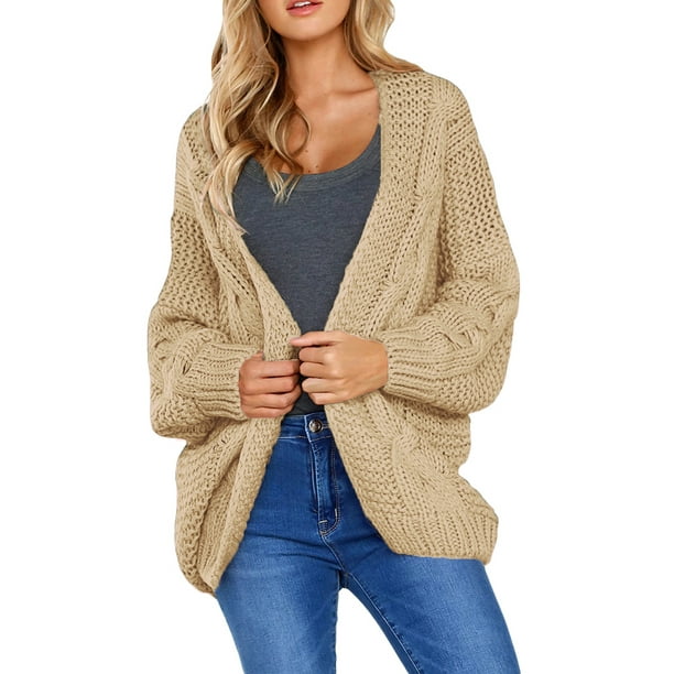 Rosfancy Womens Open Front Long Sleeve Chunky Knit Cardigan Sweaters Loose  Outwear Coat, S-XXL - Walmart.com