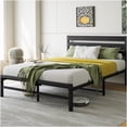 thumbnail image 2 of Full Size Bed Frame with Vintage Wood Headboard, Heavy Duty Metal Platform Base, Underbed Storage Space, No Box Spring Required, Black, 2 of 10