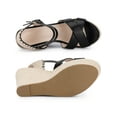 thumbnail image 4 of BLISSFUL STEP Women's Crisscross Strap Platform Espadrilles Wedge Heel Sandals Black 7, 4 of 7