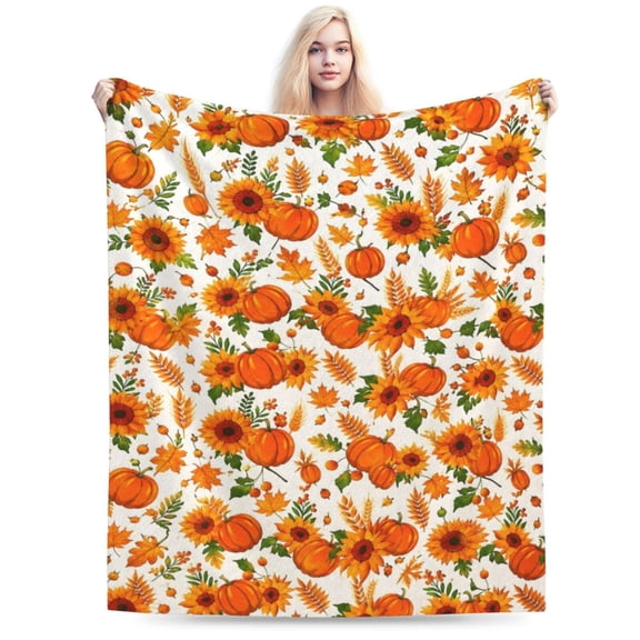 Halloween Pumpkin Autumn Fall Decor Fleece Fuzzy Picnic Throw Blanket for Couch Sofa Chairs, Orange Leaf Blankets 50x40