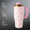 thumbnail image 4 of Thyme & Table 32oz Stainless Steel Luna Tumbler with Handle and Dual Straw Lid, Roses, 4 of 8