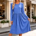 thumbnail image 5 of Bosfbaoi Dresses for Women Round Neck Long Sleeve Striped High Waist Flowy Midi Dress, 5 of 7