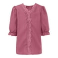 thumbnail image 4 of XXWXYD Girls Lace Trim Blouse, Elegant Puff Sleeve Hollow Out Shirt, Summer Casual V Neck Loose Fit Trendy Tops, 4 of 9