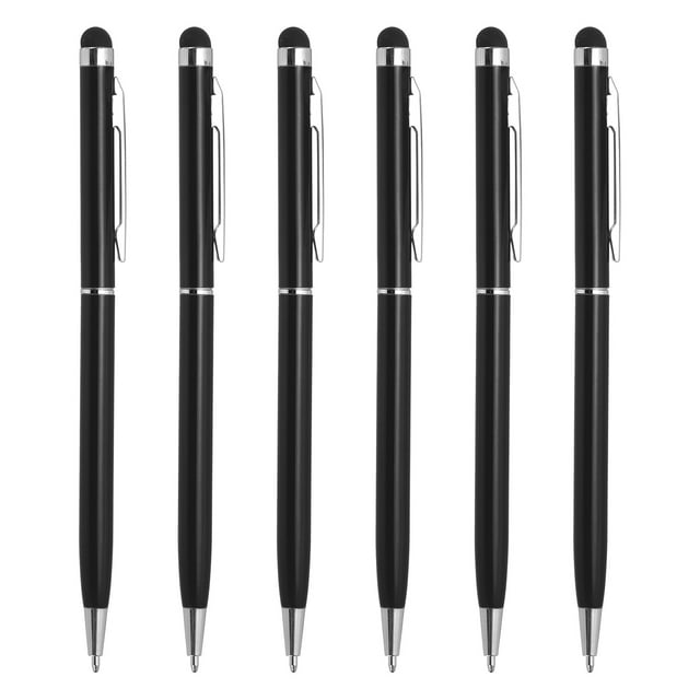 Unique Bargains 6 Pcs Stylet en Métal Stylo-Bille 2 en 1 Universel Stylo à Encre Rétractable avec Pointes de Stylet, Noir