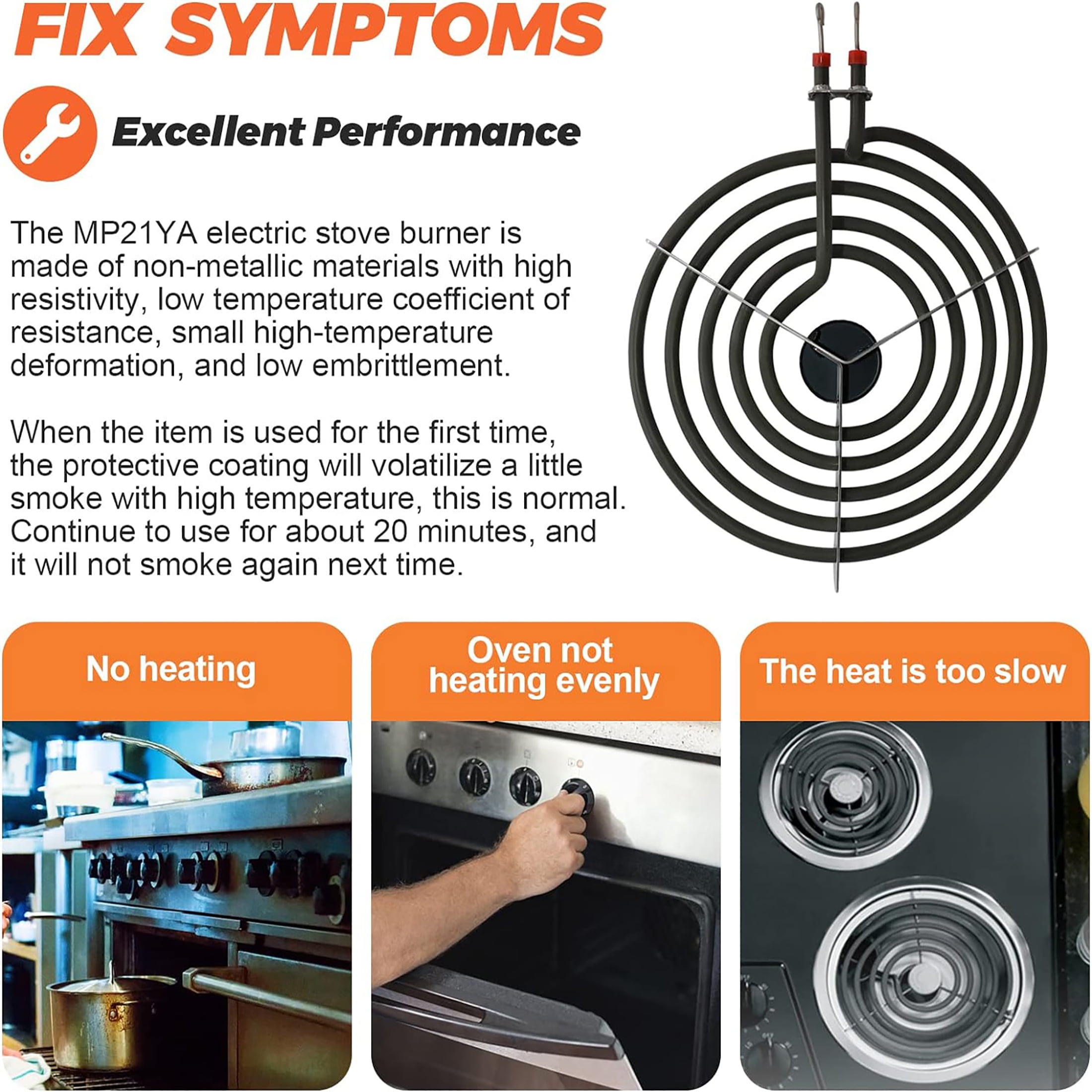 2 Pack MP21YA 8" Electric Range Burner Element Set Compatible with Whirlpool Maytag Ranges/Stove
