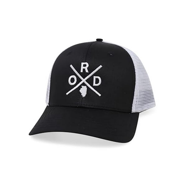 International Tie Premium Chicago O’Hare International Airport ORD Hat for Men and Women – Snapback Trucker Baseball Cap (Black/White)