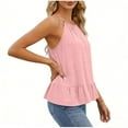 thumbnail image 4 of HongQid Flowy Tank Tops for Women Round Neck Camisole Top Ruffled Hem Shirt Lace Trim Sleeveless Tops Spring Summer, 4 of 8