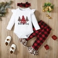 thumbnail image 3 of Mikrdoo Baby Girls Outfits Christmas Tress Romper Bell-bottomed Plid Pants Headband 3Pcs Clothes Set White 9-12 Months, 3 of 9