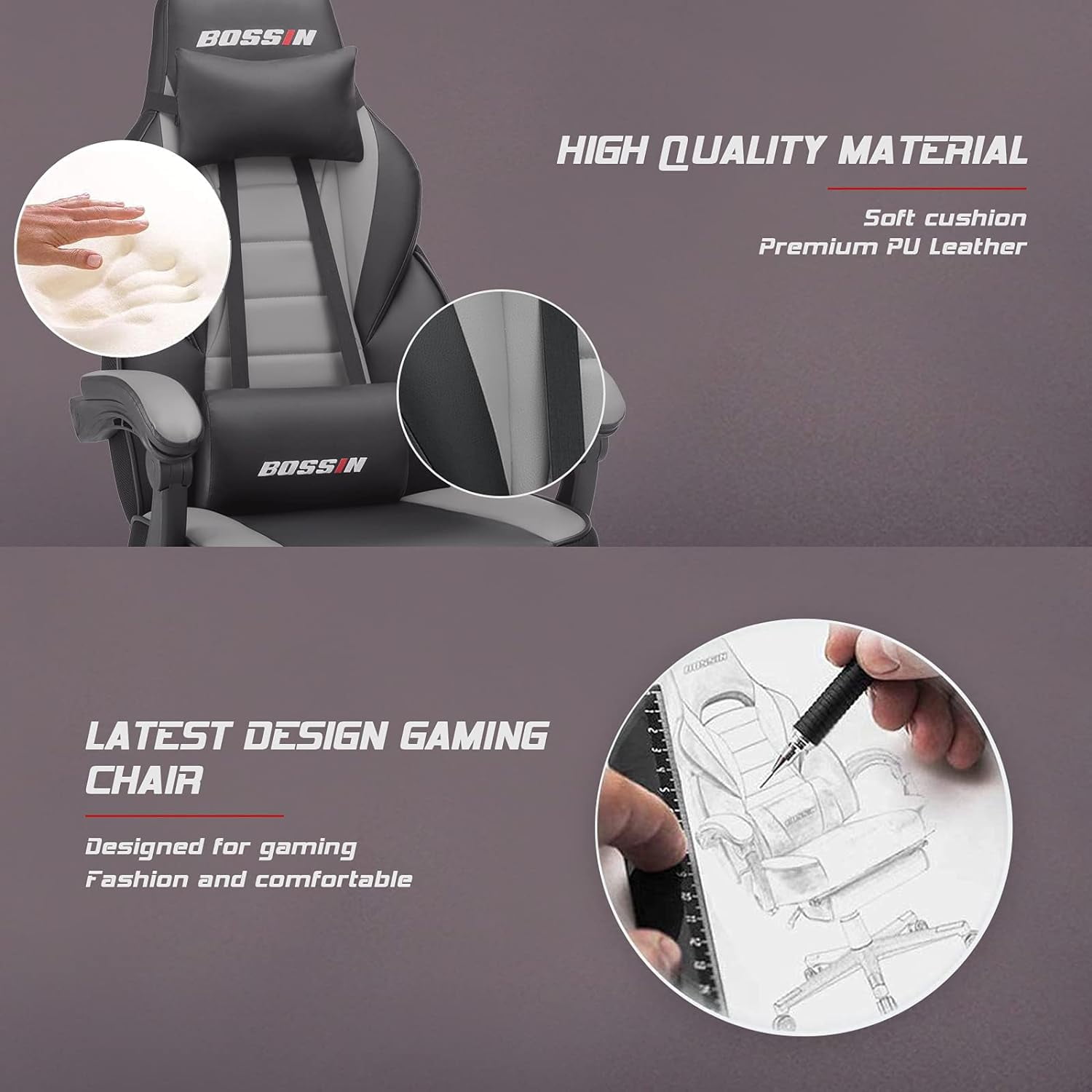 Waleaf Gaming Chair with Footrest, Ergonomic Gamer Chair for Adult with Lumbar Massage