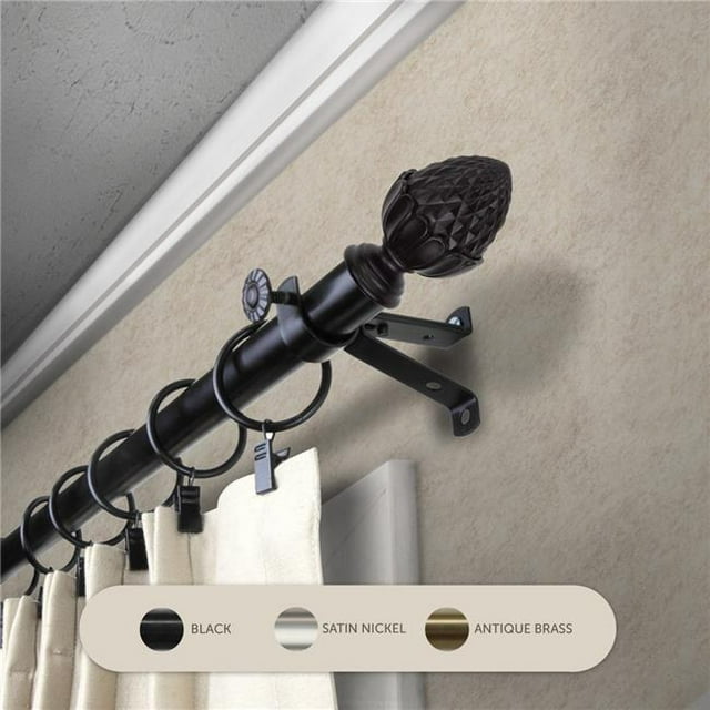 Central Design 4867-992 Tringle à Rideaux Opale 0.8125 Po avec Extension de 120 à 170 Po, Noir