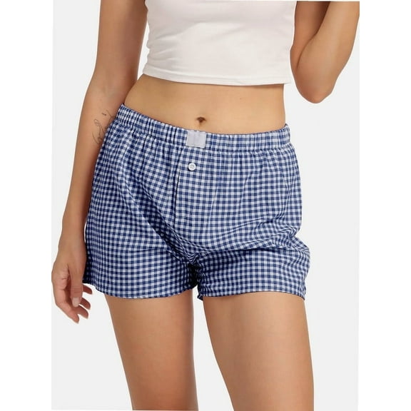 Women Pajamas Shorts Low Rise Pj Sleep Shorts Plaid Boxer Sleeping Shorts Sleepwear Micro Bottoms Lounge Shorts