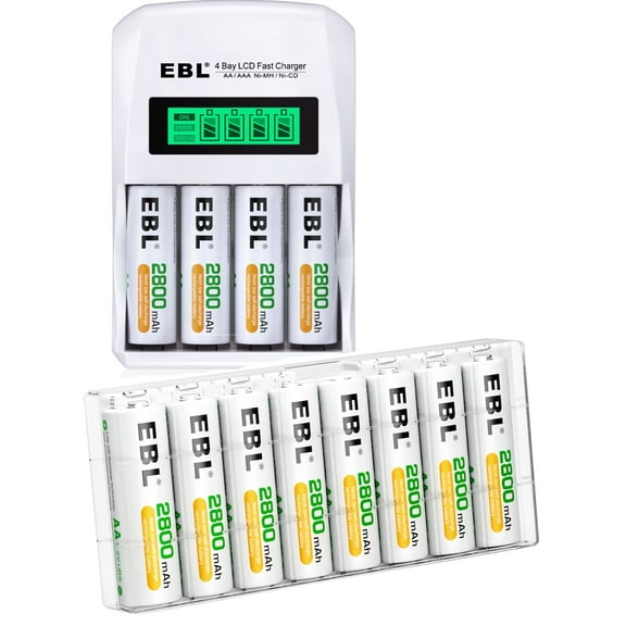EBL Rechargeable AA Batteries, 12 Pack Ni-mh Duable A Batteries with Battery Charger