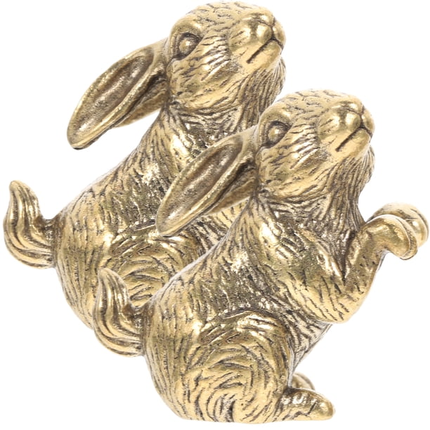 2 figuras de conejo de latón, modelos pequeños de conejo, estatuas de conejo de latón, modelos de conejo exquisitos