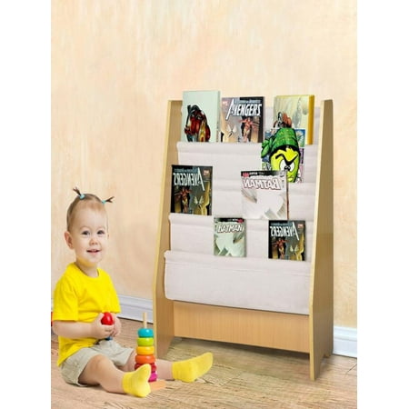 Children's Wooden 4 Layer Fabric Sling Bookcase Toy 