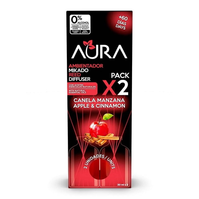 Ambientador mikado Aura canela manzana 2 pzas de 30 ml c/u