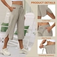thumbnail image 3 of Xidunhg Women's Capri Pants Wide Leg Plus Size Lightweight Quick Dry Casual Summer Sweatpants Hiking Walking Khaki 2XL, 3 of 10