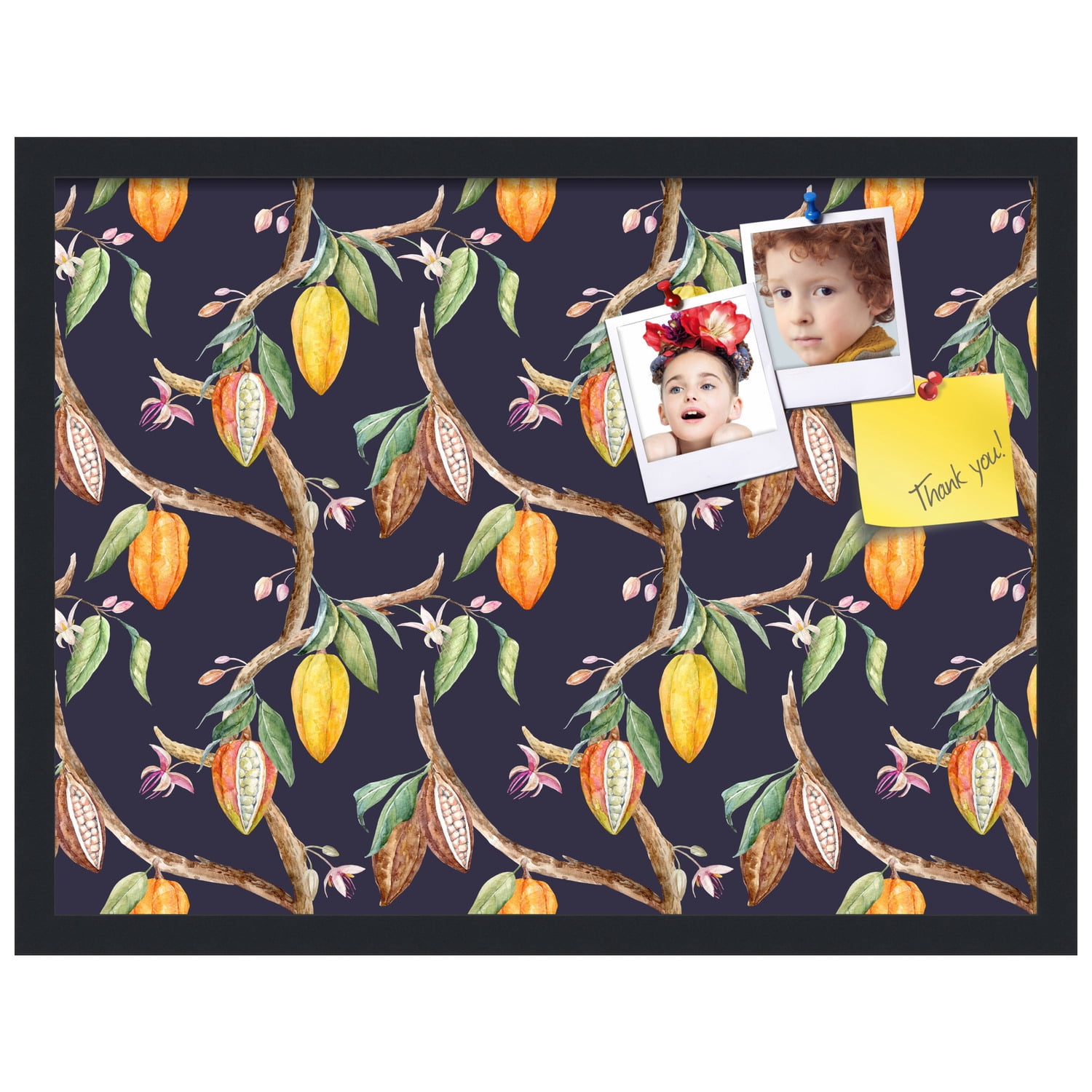 PinPix 24x18 Custom Cork Bulletin Board Fruit on Vine Black Poster Board Has a Fabric Style Canvas Finish, Framed in Fruit on Vine Black, by ArtToFrames (PinPix-1896)