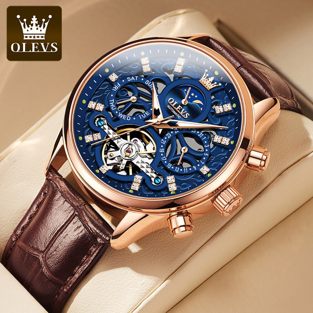 OLEVS Original Mechanical Watches for Men Moon Phase Waterproof