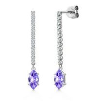 Gem Stone King 14K White Gold Blue Tanzanite and Lab Grown Diamond Dangle Earrings for Women | 1.38 Cttw | Gemstone December Birthstone | Marquise 8X4MM