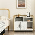 thumbnail image 4 of Gymax Large Litter Box Enclosure Cat Wooden Storage Cabinet with 2 Doors Marble White, 4 of 10