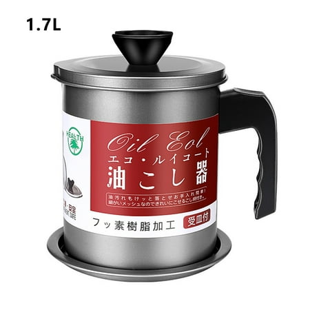

ZHENYEMEI Oil Filter Pot Stainless Steel Oil Storage Can Large Capacity Kitchen Grease Dripping Separator with Lid 1.7L